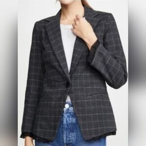 Bailey 44 Anne Jacket Black Plaid Pattern and Pleated Detail Size 8